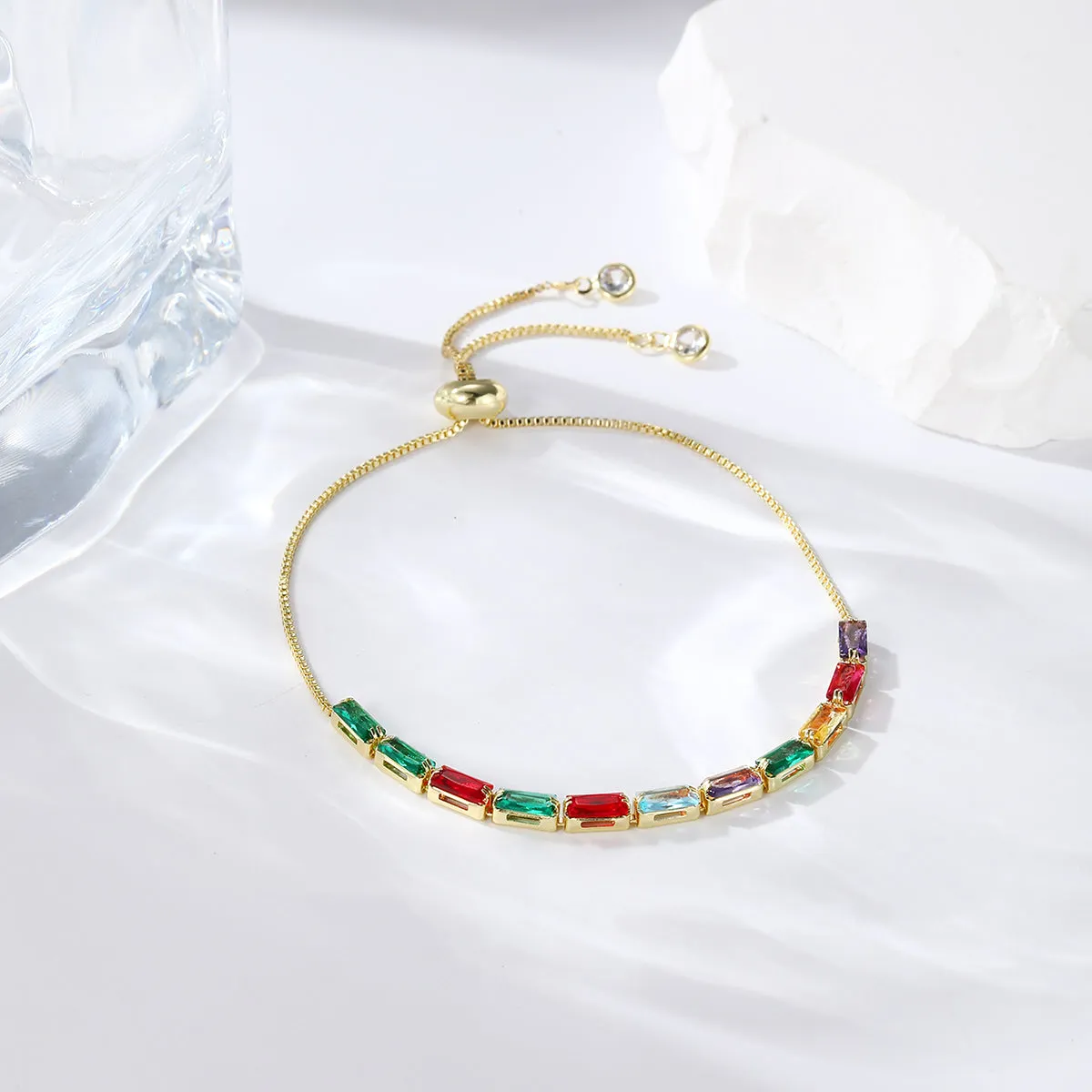 Multicolor Crystal & 18K Gold-Plated Rectangle Adjustable Bracelet