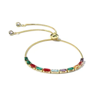 Multicolor Crystal & 18K Gold-Plated Rectangle Adjustable Bracelet