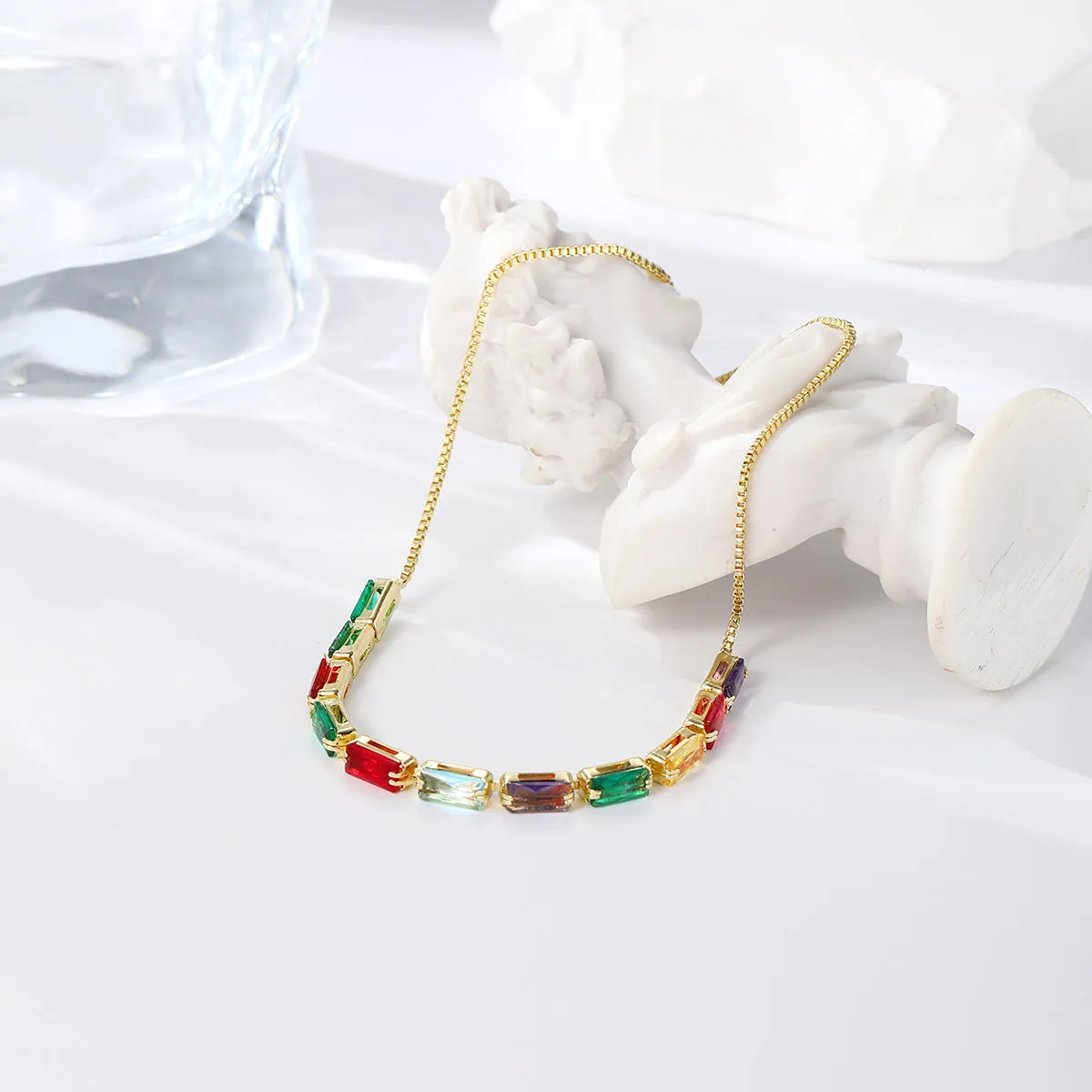 Multicolor Crystal & 18K Gold-Plated Rectangle Adjustable Bracelet