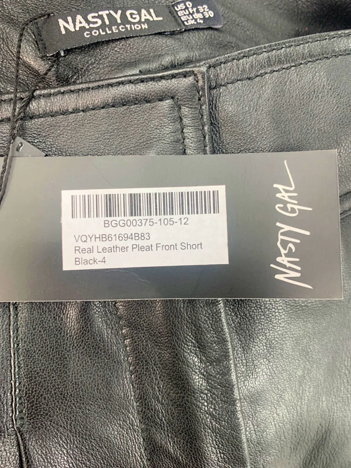 Nasty Gal Black Real Leather Pleat Front Short UK 4