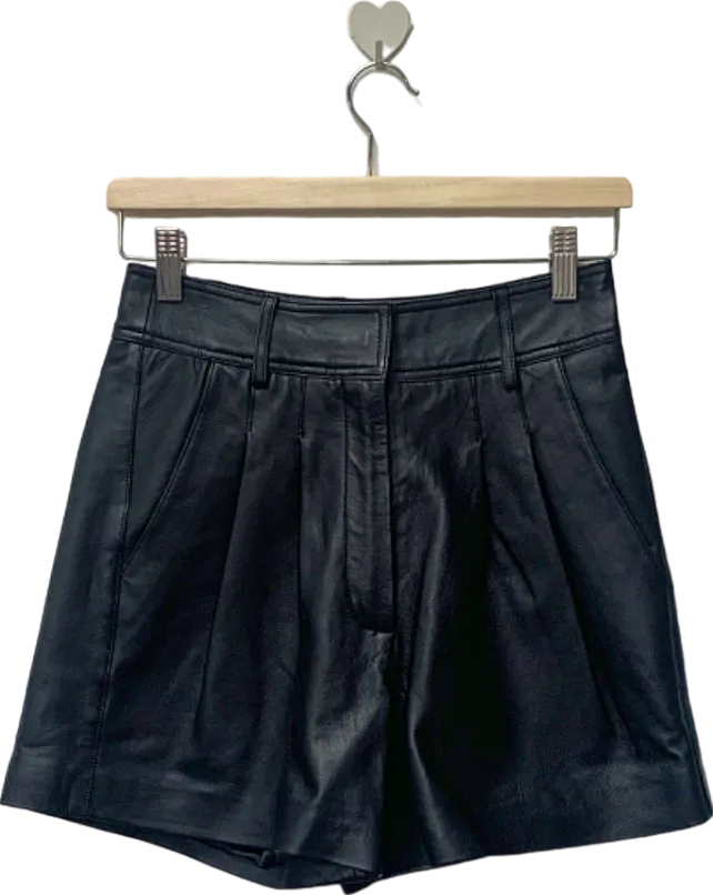 Nasty Gal Black Real Leather Pleat Front Short UK 4