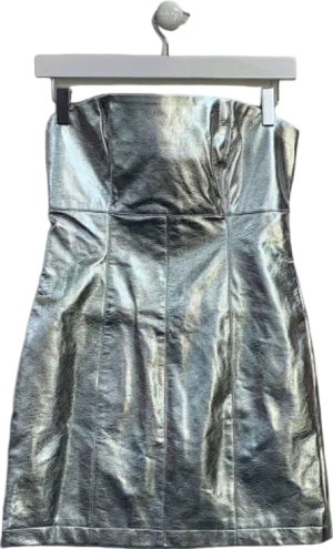 Nasty Gal Silver Metallic Faux Leather Bandeau Mini Dress UK 8