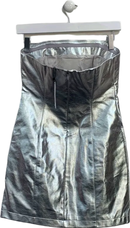 Nasty Gal Silver Metallic Faux Leather Bandeau Mini Dress UK 8