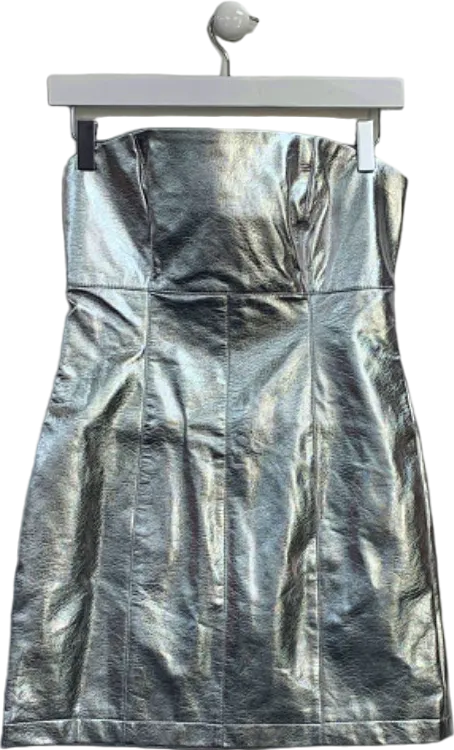 Nasty Gal Silver Metallic Faux Leather Bandeau Mini Dress UK 8