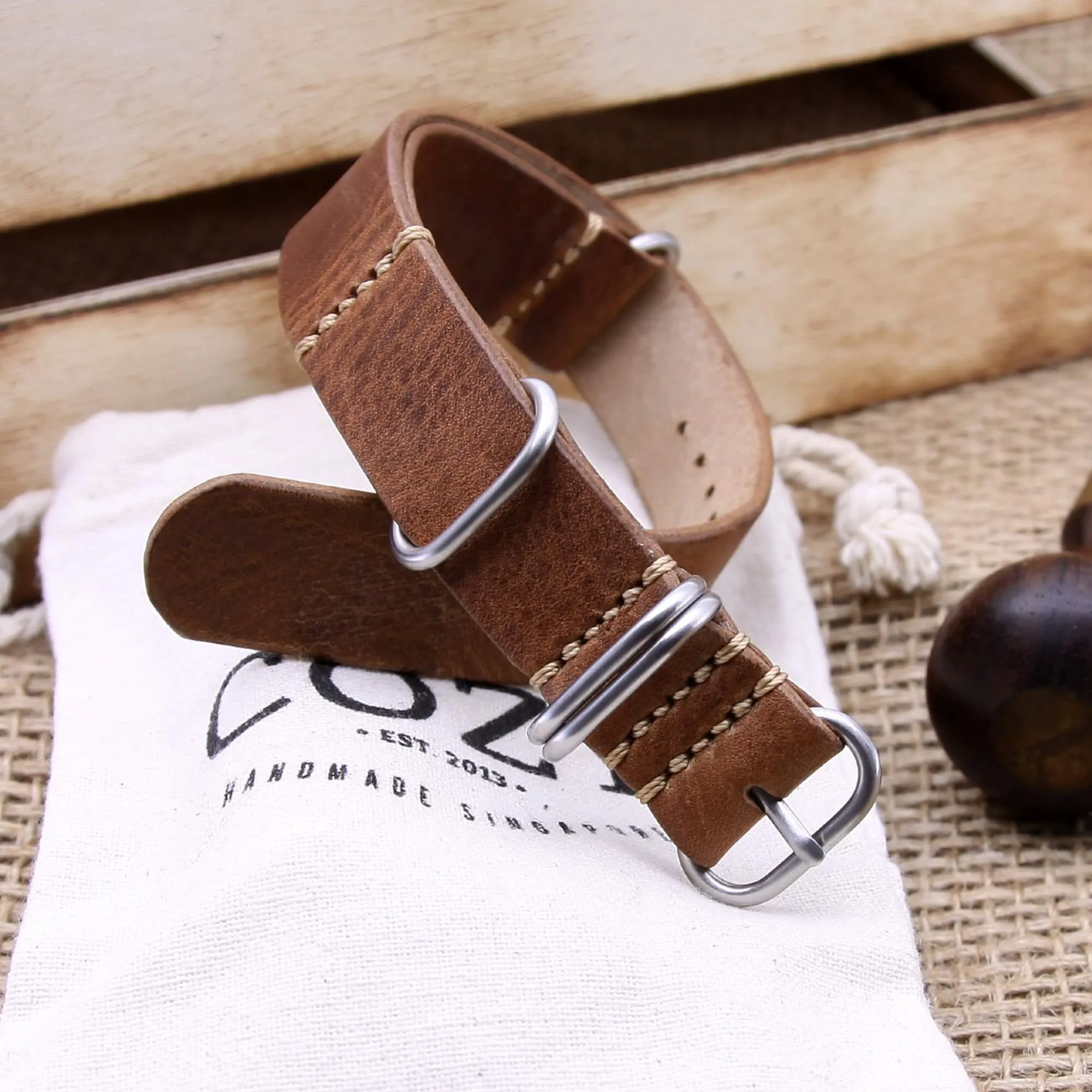 NAT2 Leather Watch Strap, 5-Ring Vintage 402
