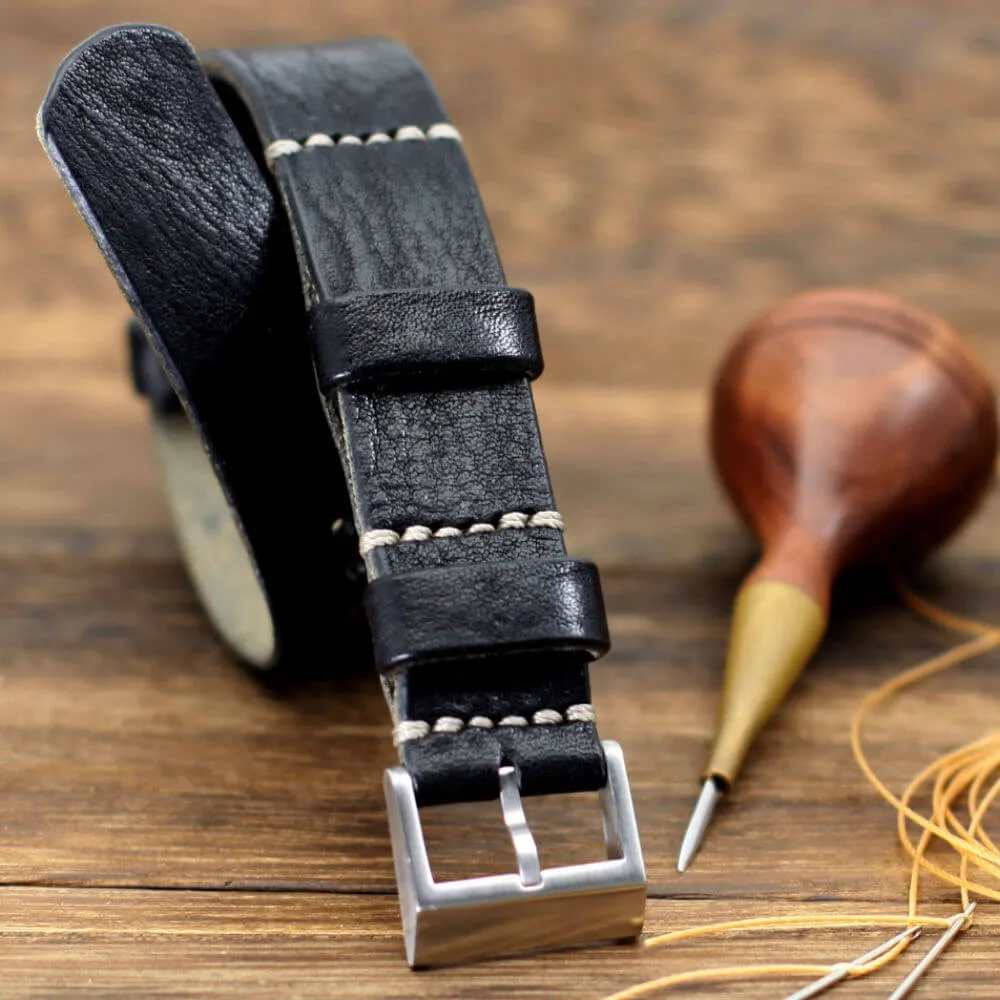 NAT2 Leather Watch Strap, Vintage NERO (Black)
