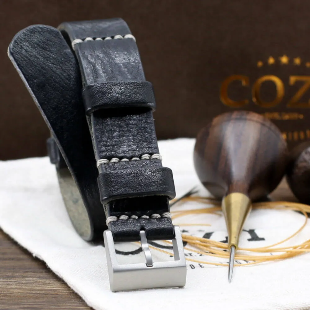NAT2 Leather Watch Strap, Vintage NERO (Black)