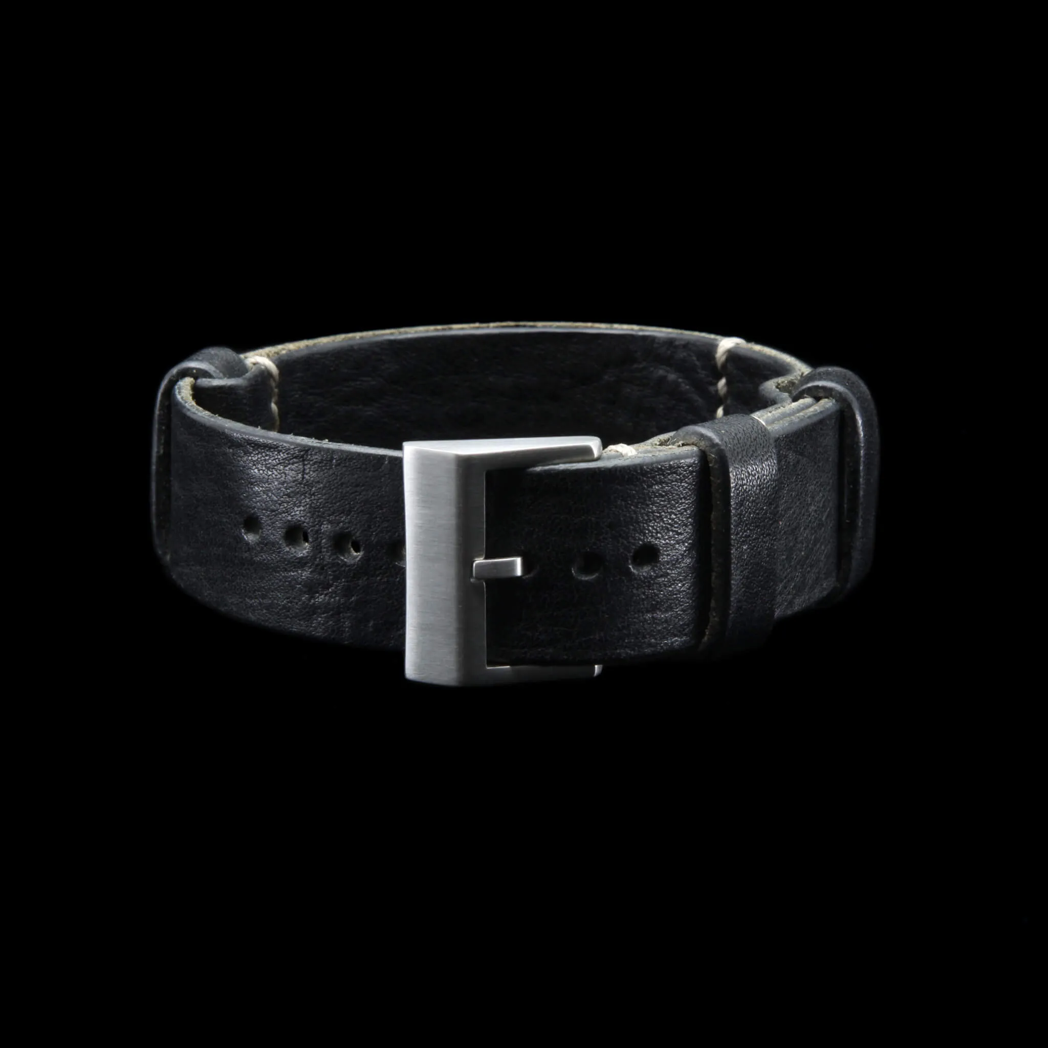NAT2 Leather Watch Strap, Vintage NERO (Black)