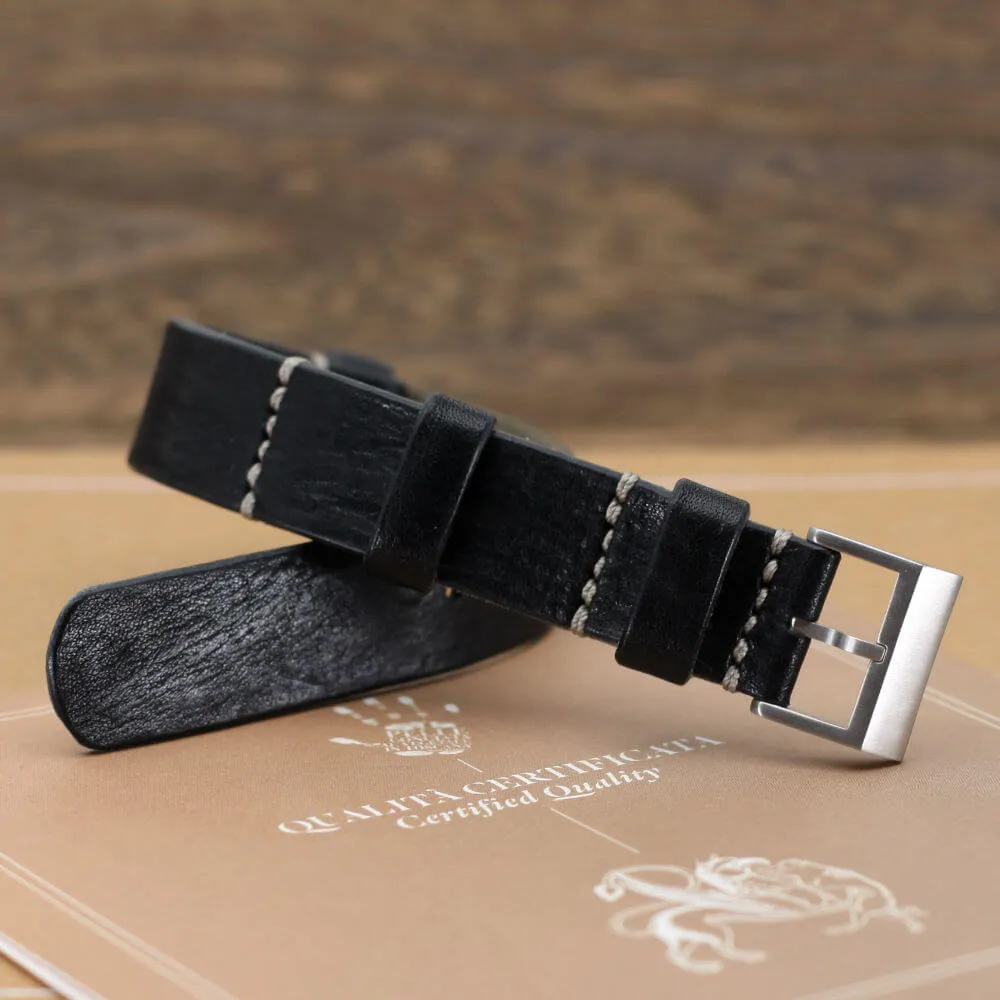 NAT2 Leather Watch Strap, Vintage NERO (Black)