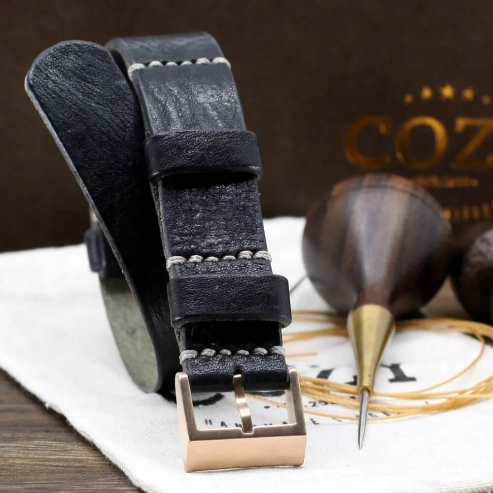NAT2 Leather Watch Strap, Vintage NERO (Black)
