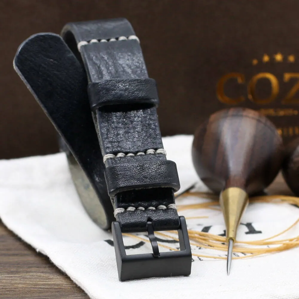 NAT2 Leather Watch Strap, Vintage NERO (Black)