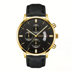 New 1pc Casual Sport Quartz Watch For Men Fashion Versatile Watch Black/Gold, battery not included