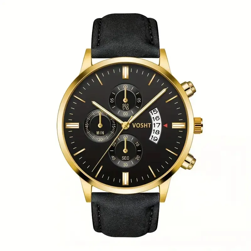 New 1pc Casual Sport Quartz Watch For Men Fashion Versatile Watch Black/Gold, battery not included