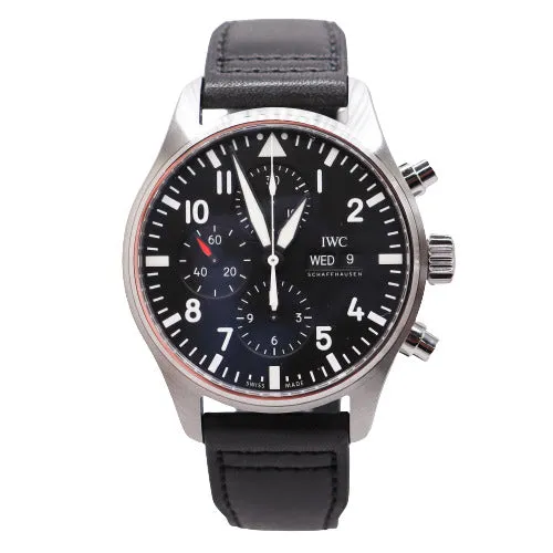 NEW! IWC Men's Pilot Stainless Steel 43mm Black Chronograph Dial Watch Ref# IW377709