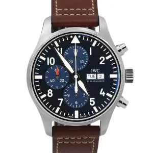 NEW PAPERS IWC Pilot Le Petit Prince Blue 43mm Steel Chronograph IW377714 BOX