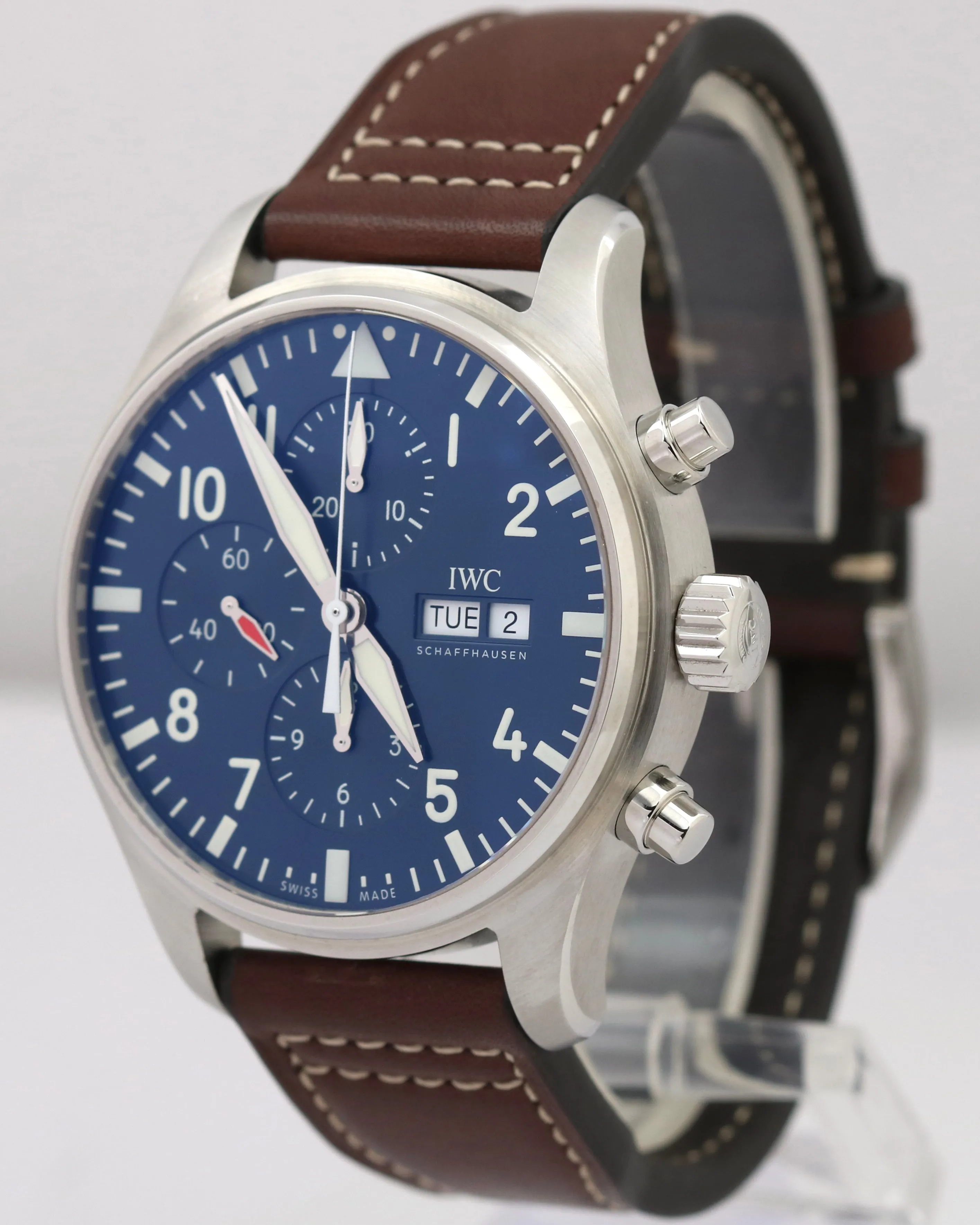 NEW PAPERS IWC Pilot Le Petit Prince Blue 43mm Steel Chronograph IW377714 BOX