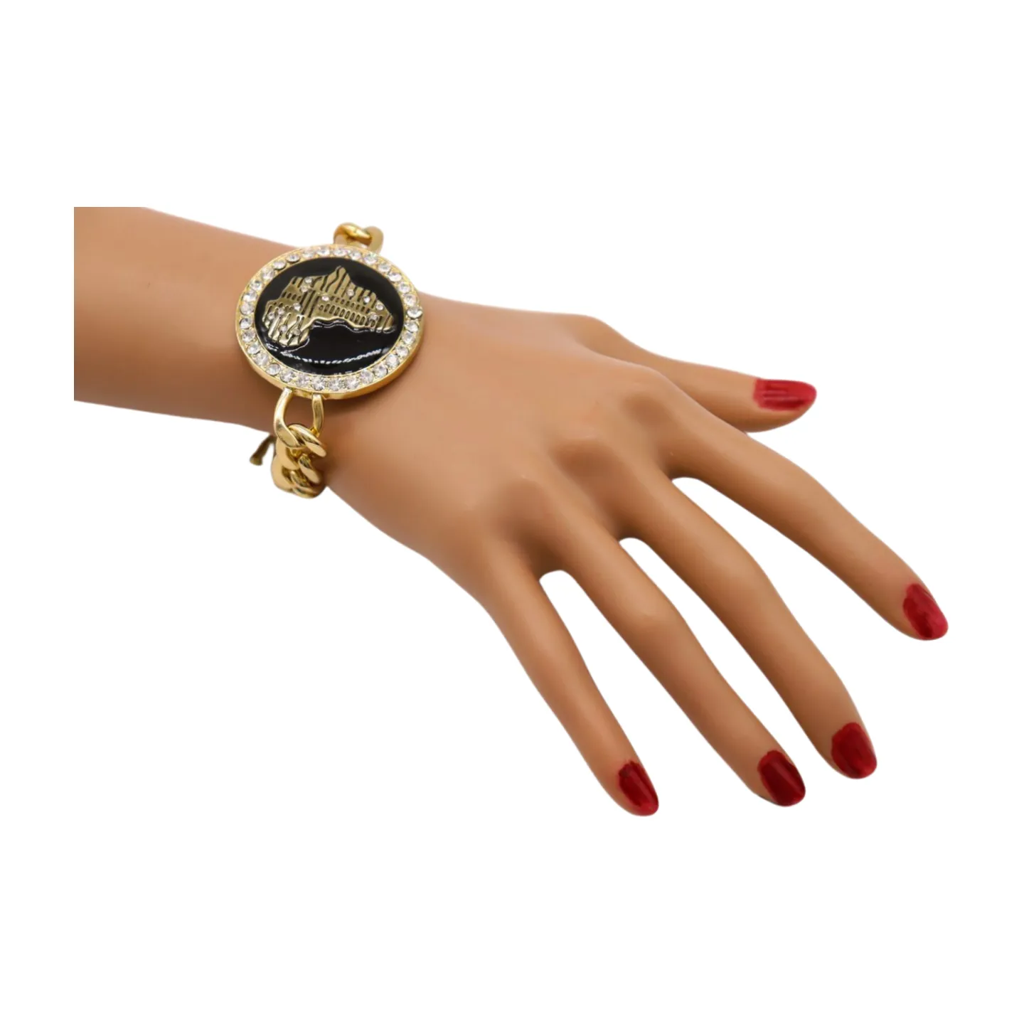 New Women Fashion Bracelet Gold Metal Chain Links Wrist Africa Continent Charm