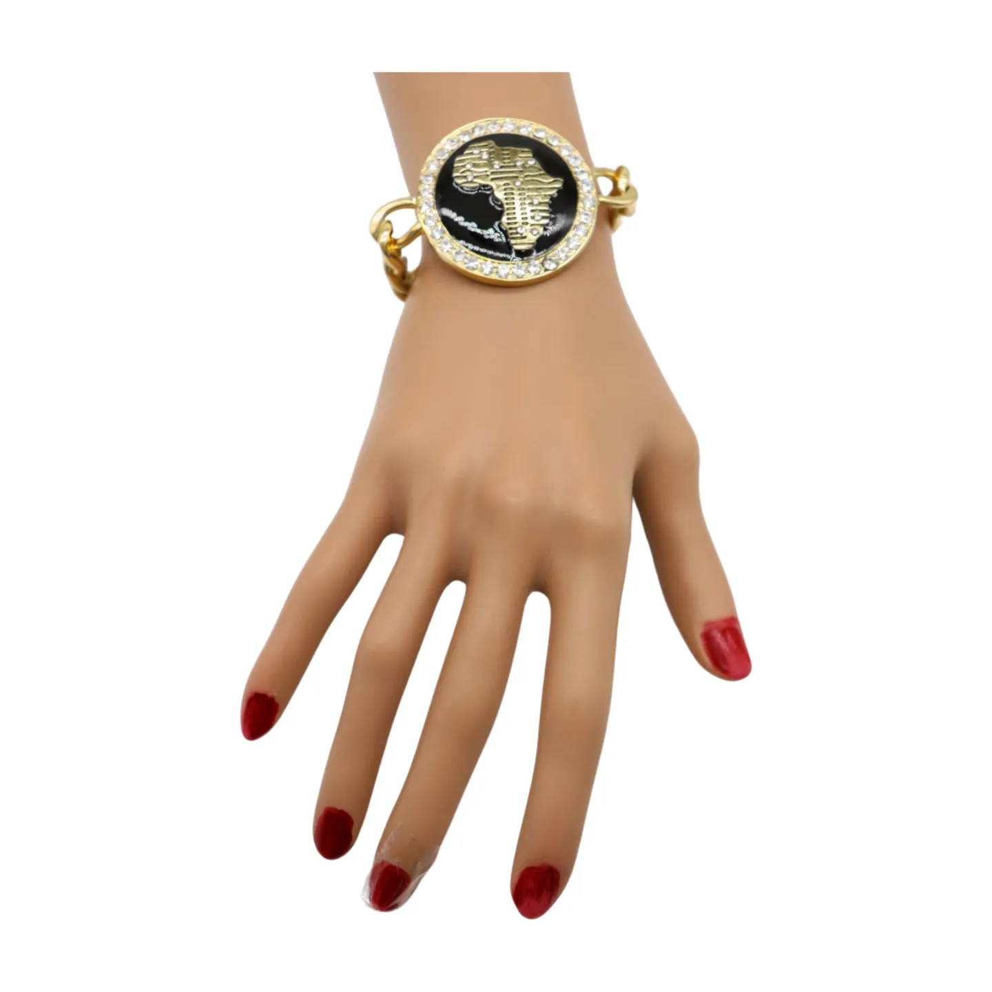 New Women Fashion Bracelet Gold Metal Chain Links Wrist Africa Continent Charm