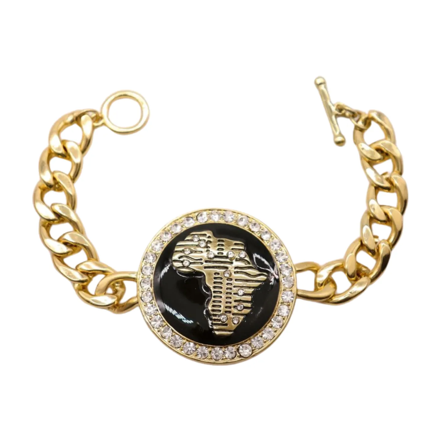 New Women Fashion Bracelet Gold Metal Chain Links Wrist Africa Continent Charm