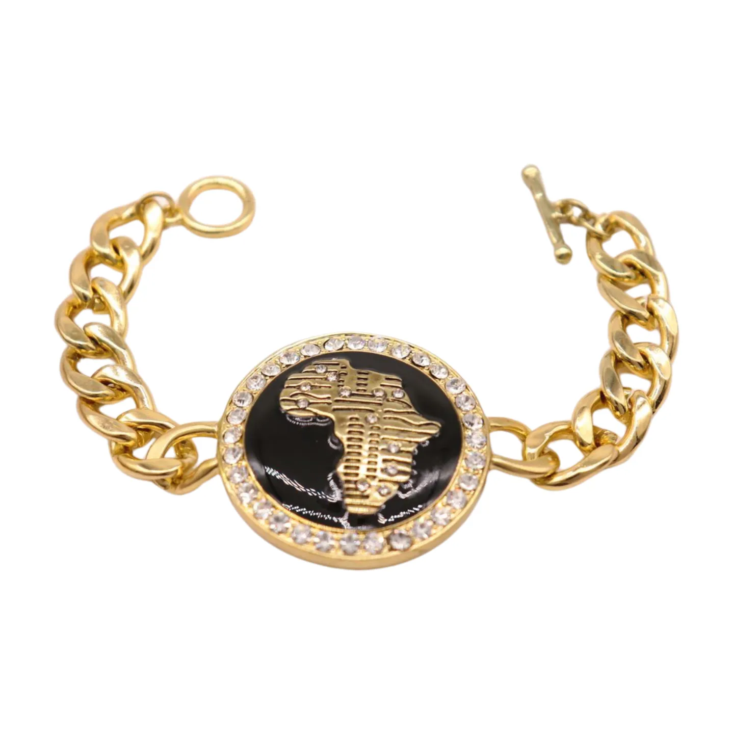 New Women Fashion Bracelet Gold Metal Chain Links Wrist Africa Continent Charm