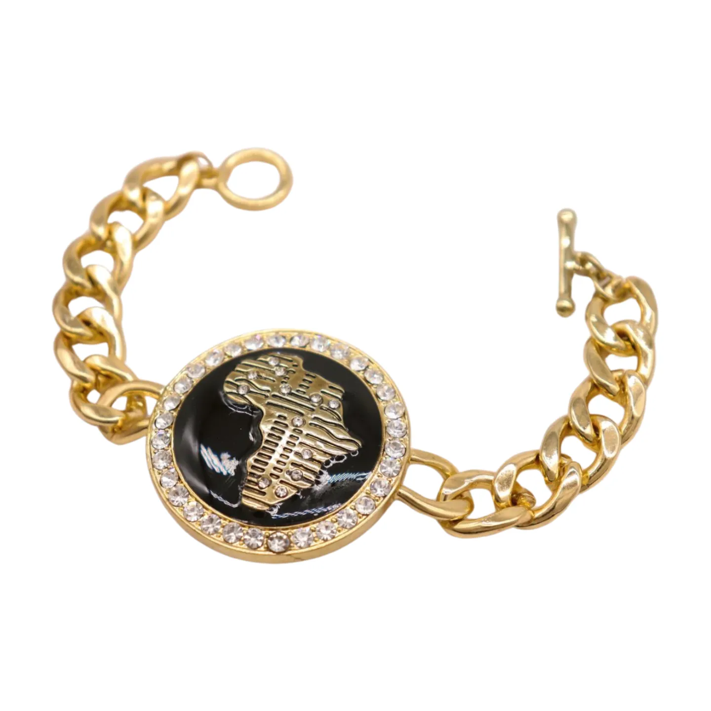 New Women Fashion Bracelet Gold Metal Chain Links Wrist Africa Continent Charm