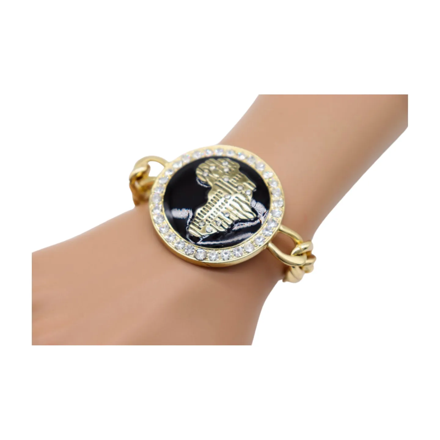 New Women Fashion Bracelet Gold Metal Chain Links Wrist Africa Continent Charm