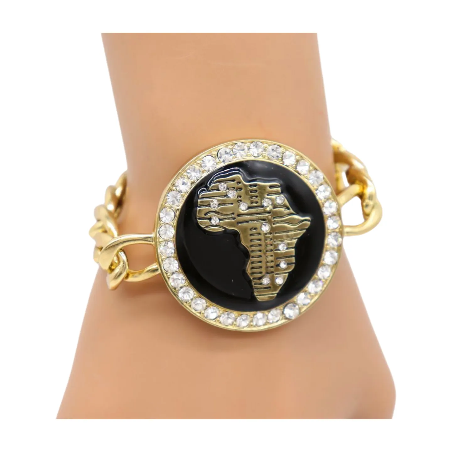 New Women Fashion Bracelet Gold Metal Chain Links Wrist Africa Continent Charm