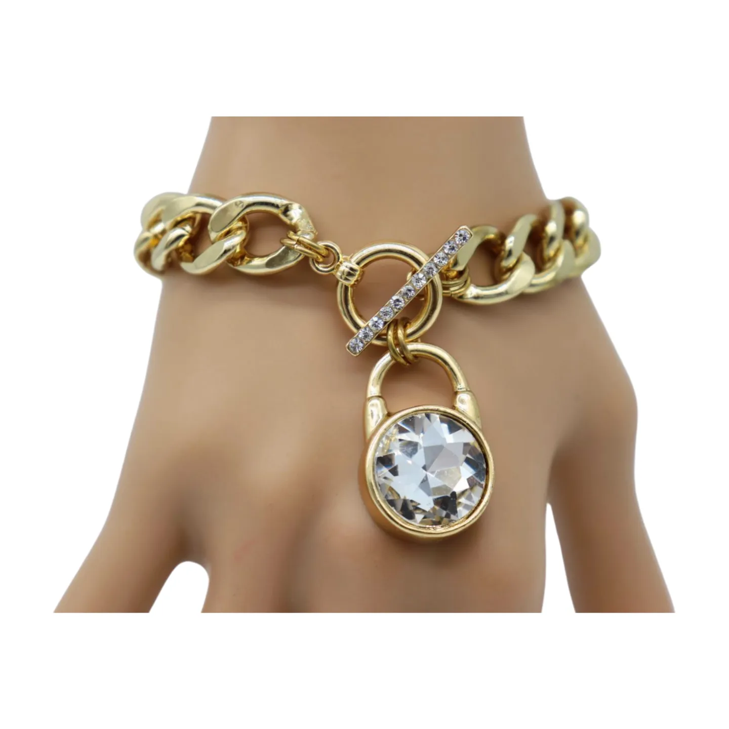 New Women Gold Metal Chain Bracelet Elegant Lock Charm Fashion Jewelry Accessory