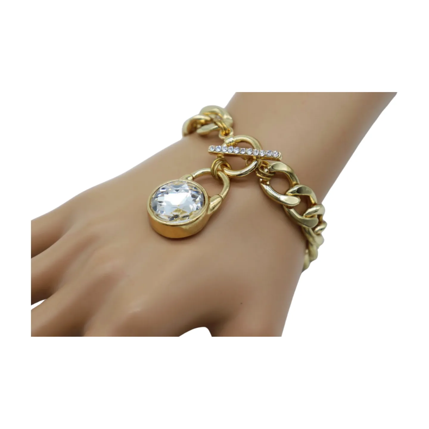 New Women Gold Metal Chain Bracelet Elegant Lock Charm Fashion Jewelry Accessory