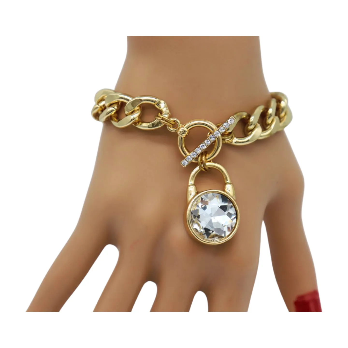 New Women Gold Metal Chain Bracelet Elegant Lock Charm Fashion Jewelry Accessory
