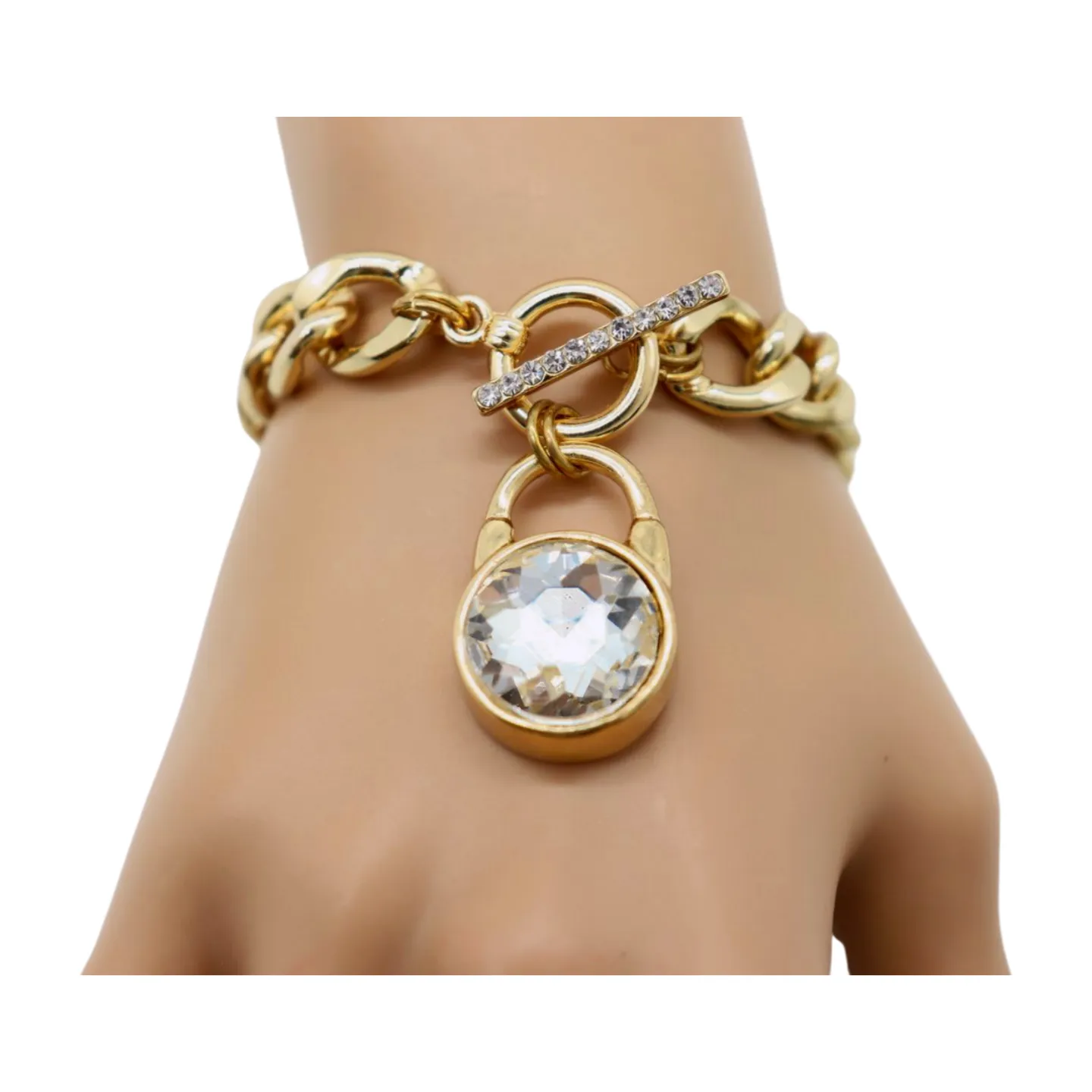 New Women Gold Metal Chain Bracelet Elegant Lock Charm Fashion Jewelry Accessory