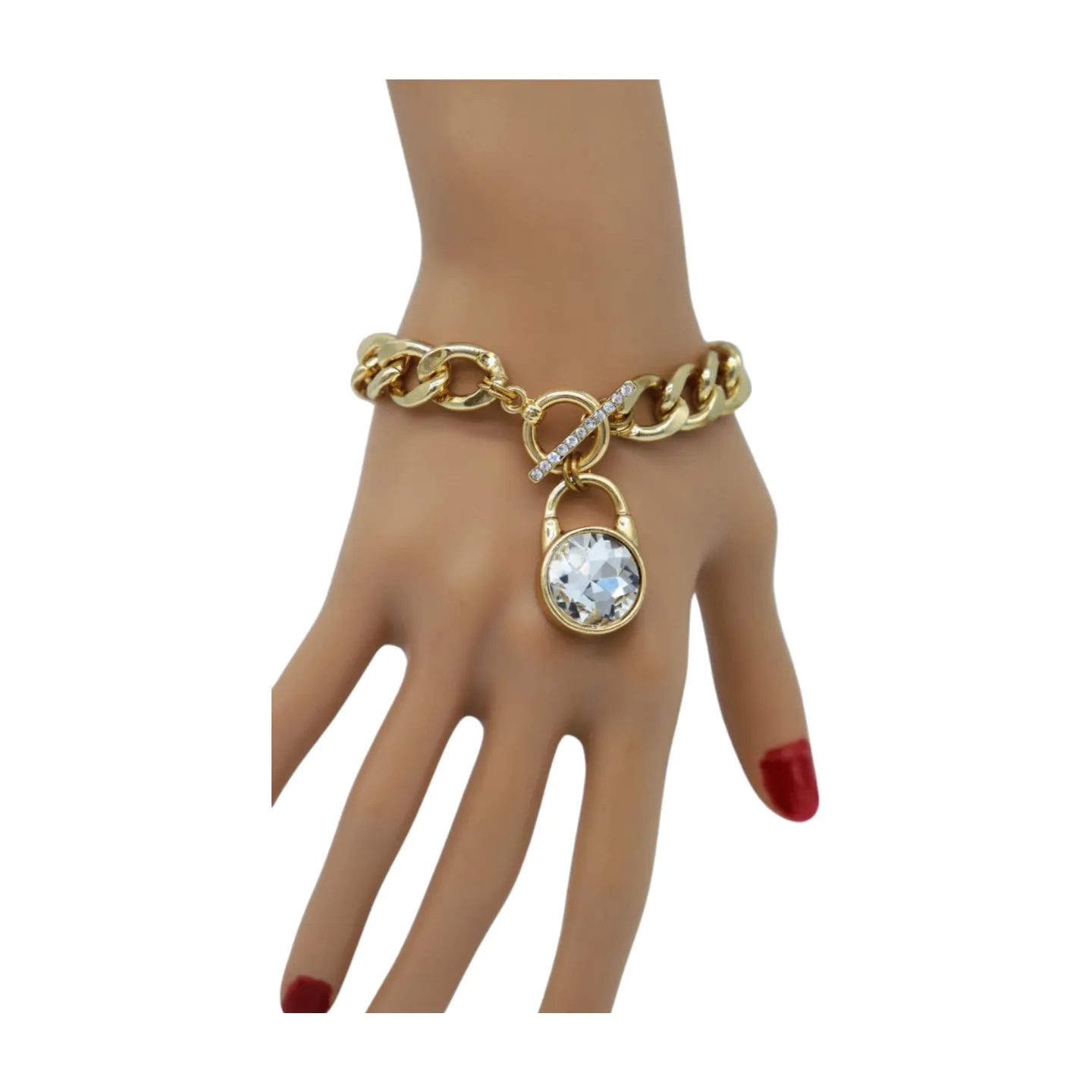 New Women Gold Metal Chain Bracelet Elegant Lock Charm Fashion Jewelry Accessory
