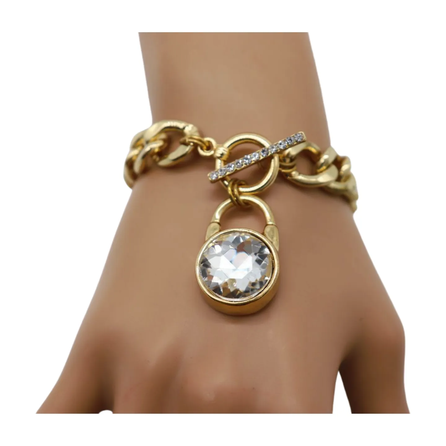 New Women Gold Metal Chain Bracelet Elegant Lock Charm Fashion Jewelry Accessory