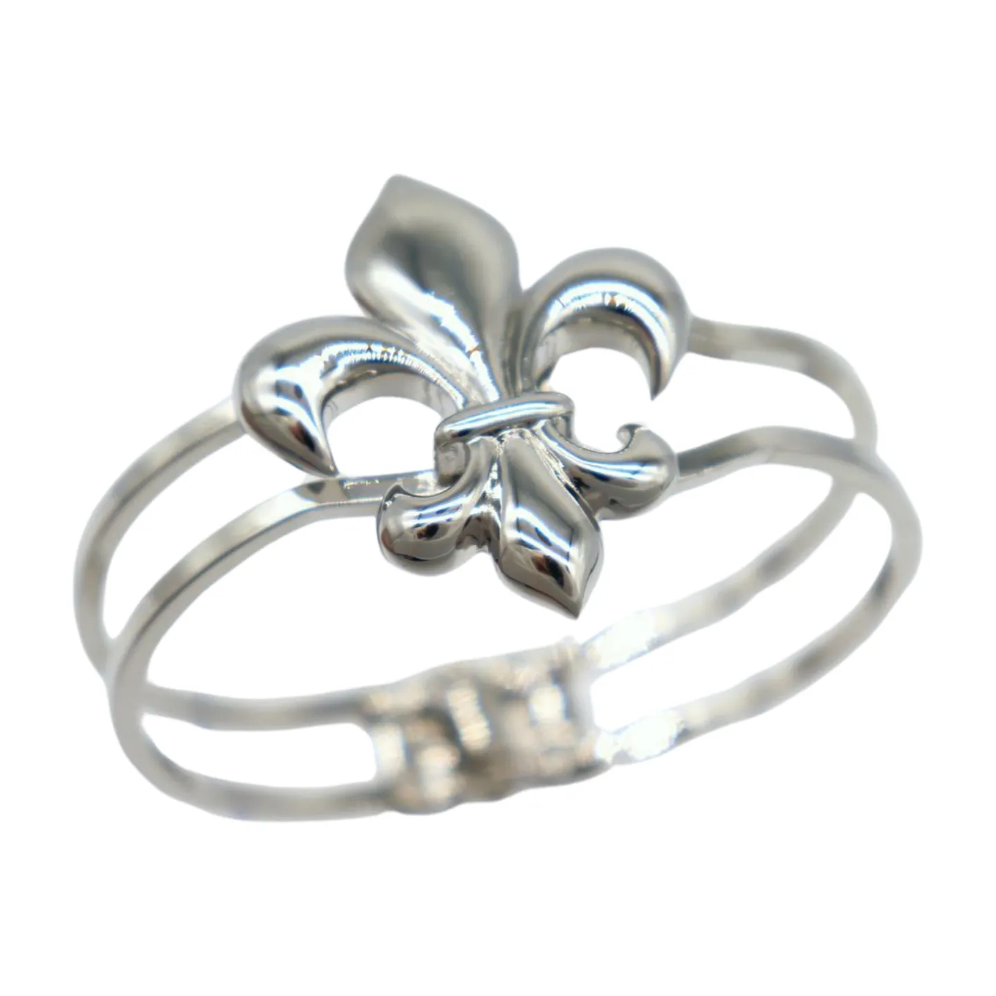New Women Silver Metal Wrist Cuff Bracelet Fleur De Lis Charm