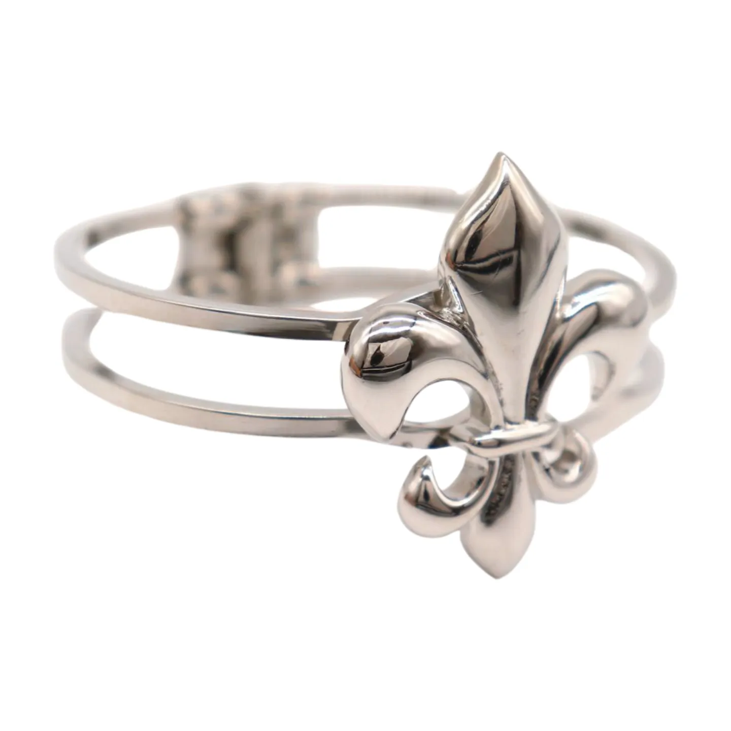 New Women Silver Metal Wrist Cuff Bracelet Fleur De Lis Charm