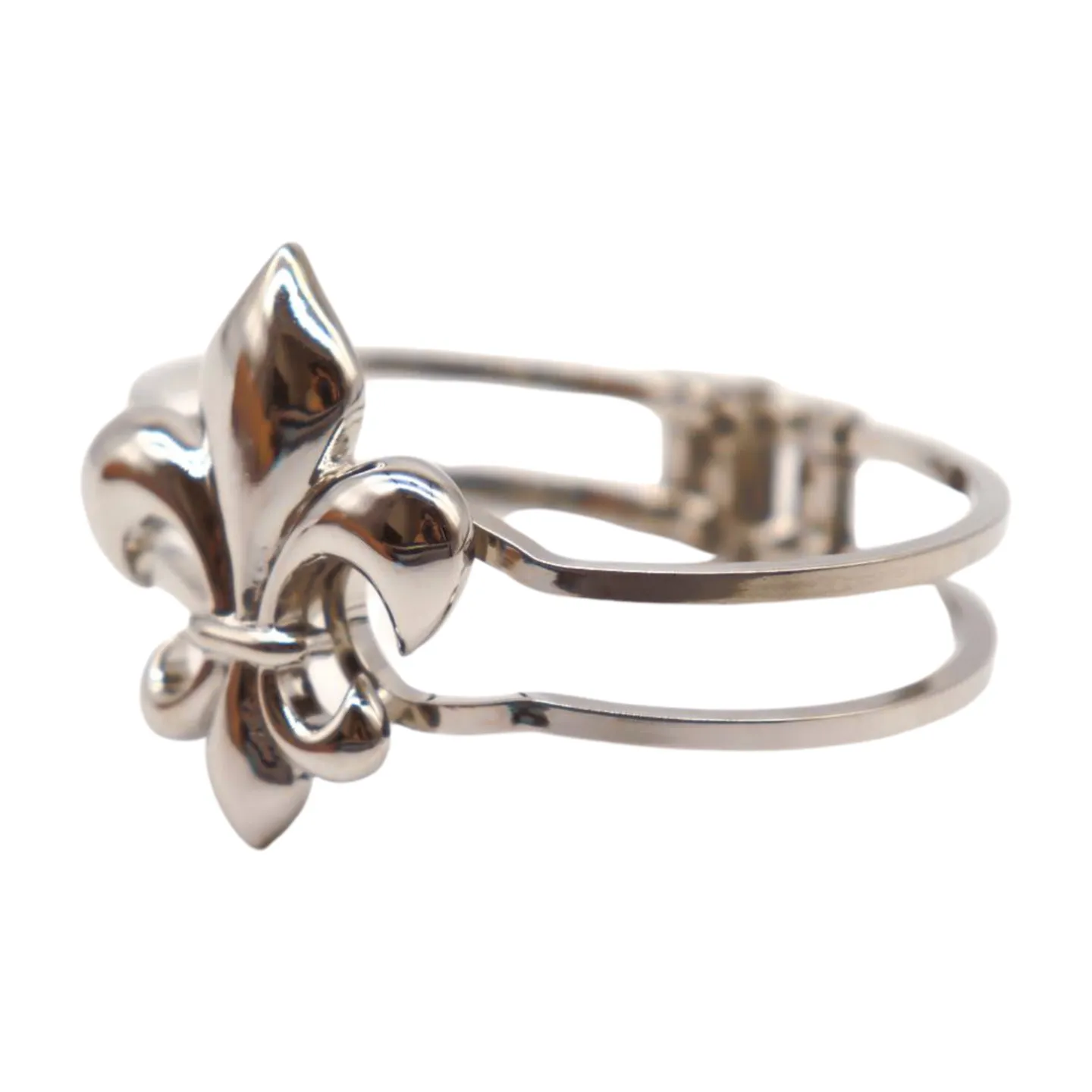 New Women Silver Metal Wrist Cuff Bracelet Fleur De Lis Charm