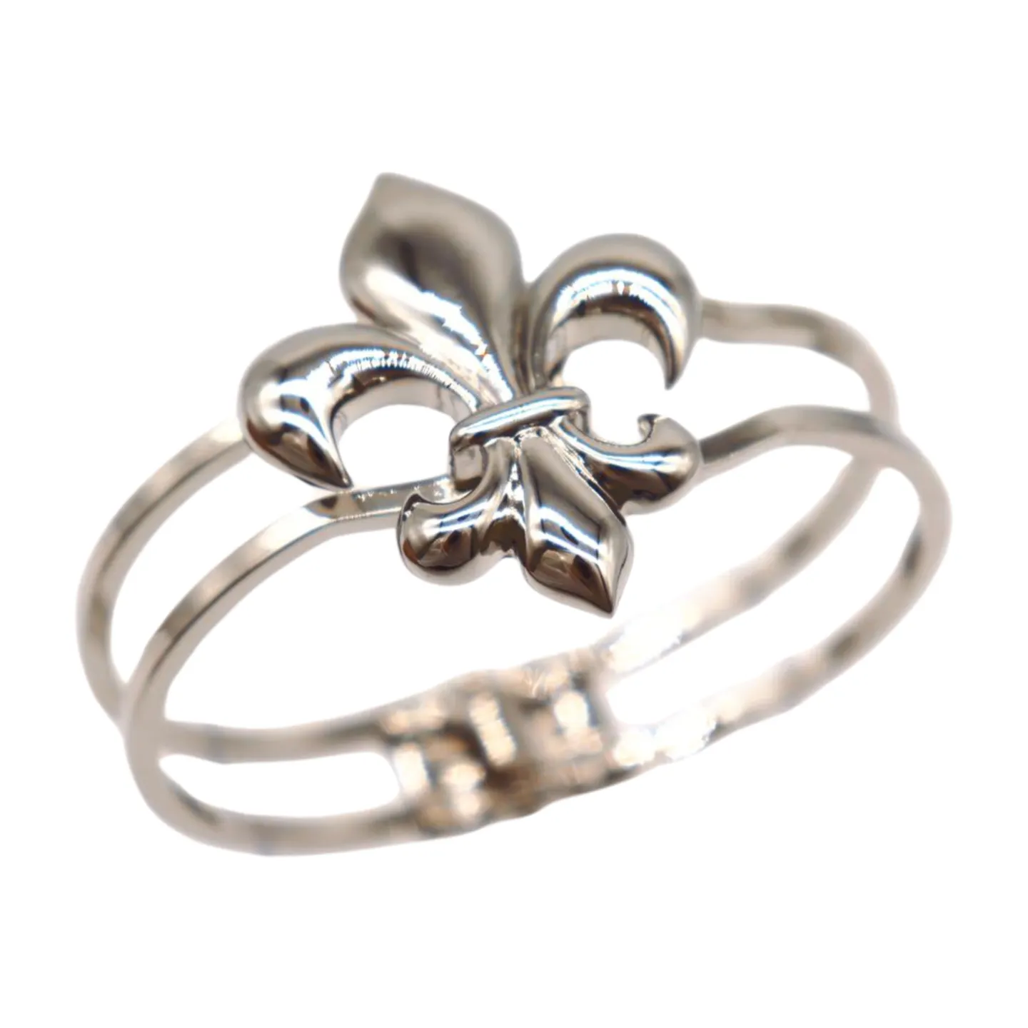 New Women Silver Metal Wrist Cuff Bracelet Fleur De Lis Charm