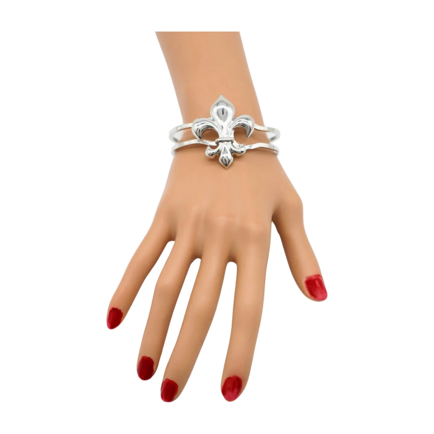 New Women Silver Metal Wrist Cuff Bracelet Fleur De Lis Charm