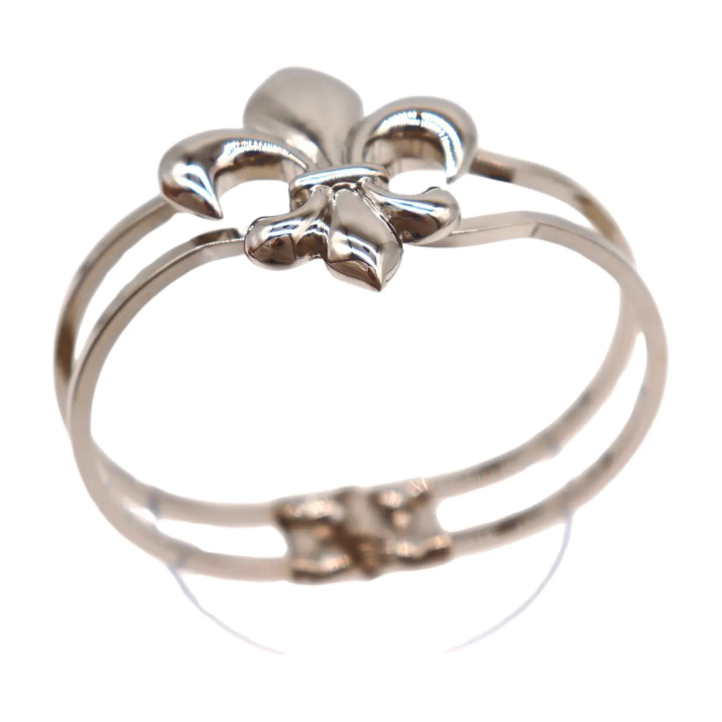 New Women Silver Metal Wrist Cuff Bracelet Fleur De Lis Charm