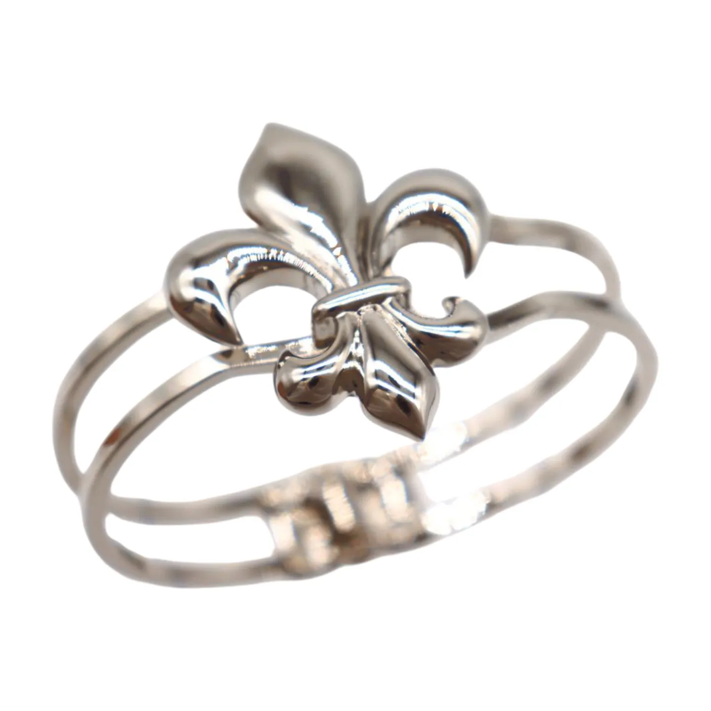 New Women Silver Metal Wrist Cuff Bracelet Fleur De Lis Charm