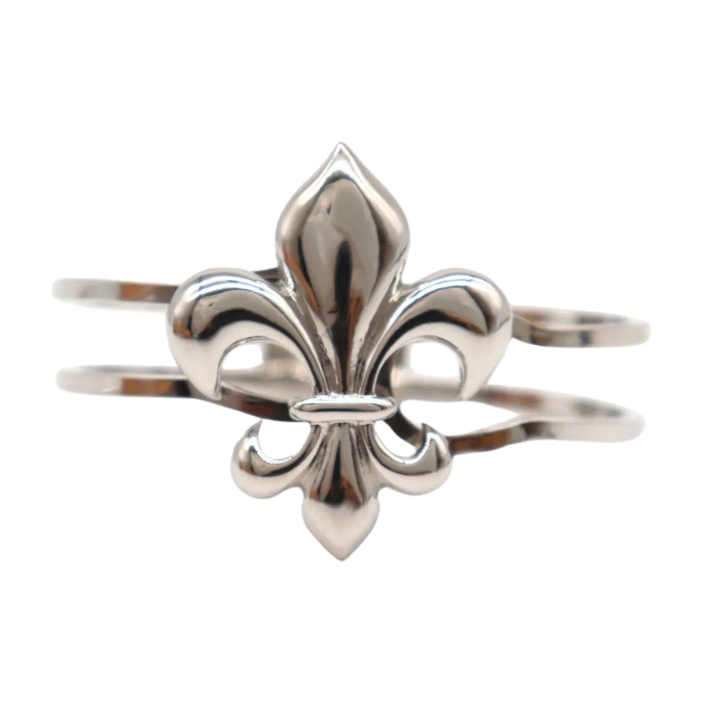 New Women Silver Metal Wrist Cuff Bracelet Fleur De Lis Charm
