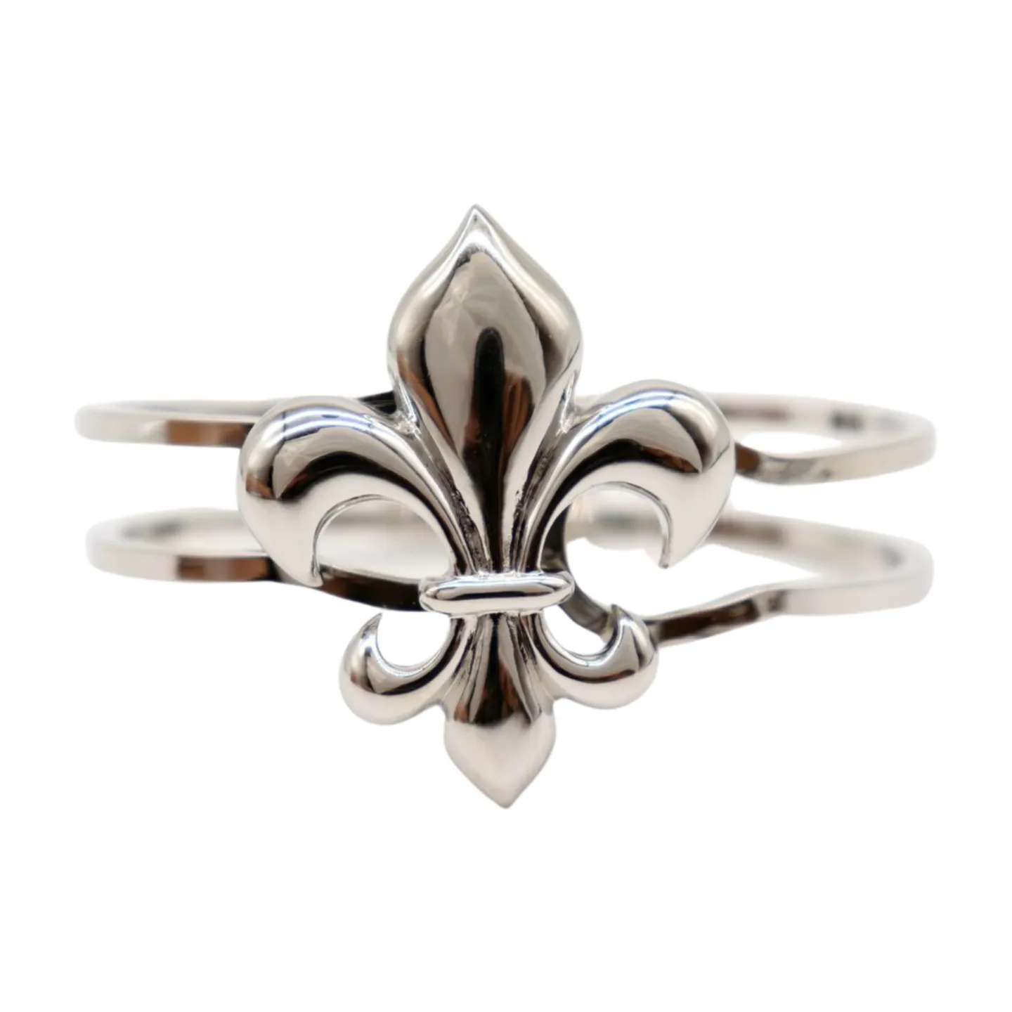 New Women Silver Metal Wrist Cuff Bracelet Fleur De Lis Charm