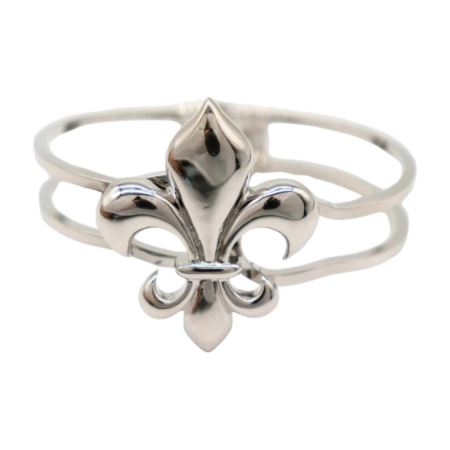 New Women Silver Metal Wrist Cuff Bracelet Fleur De Lis Charm