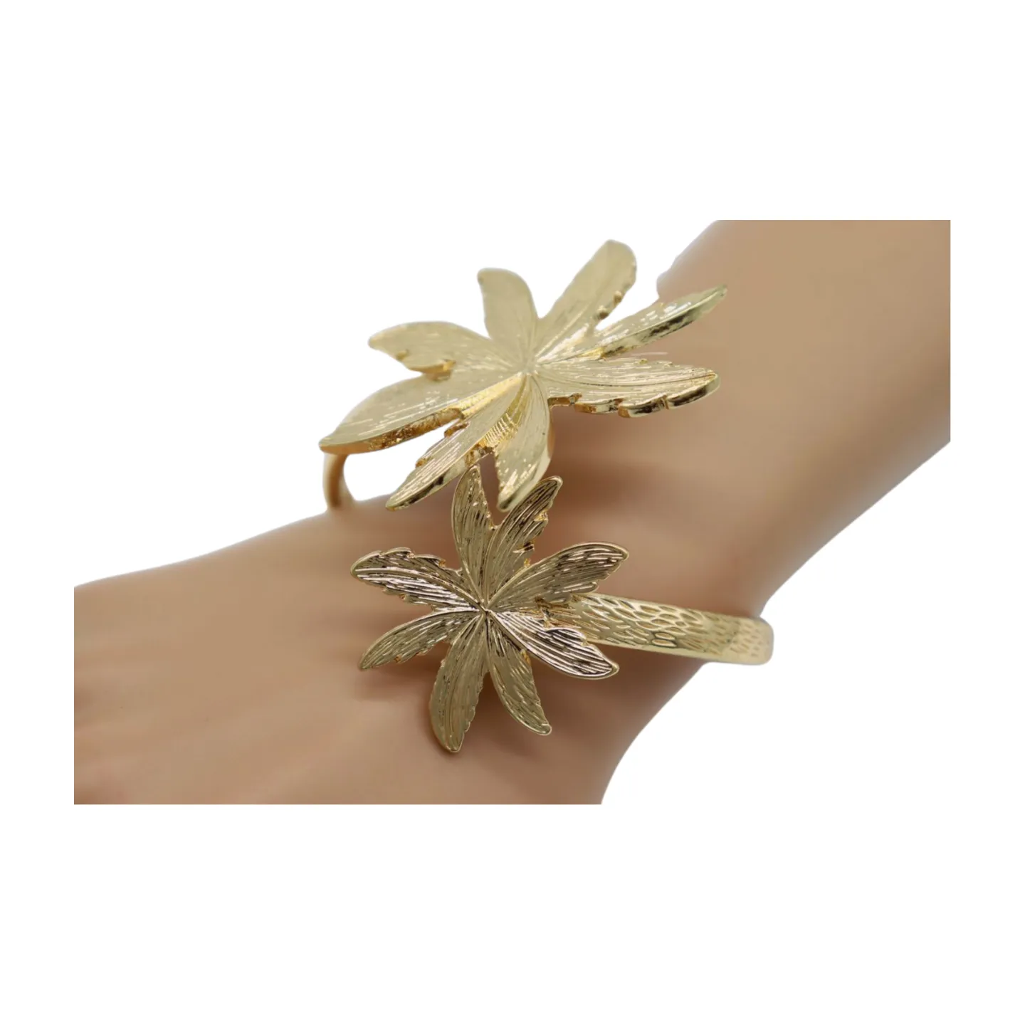 New Women Wrist / Arm Cuff Bracelet Fashion Jewelry Gold Metal Flowers Wrap Around