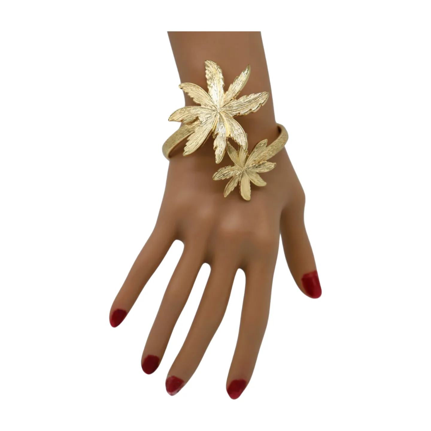 New Women Wrist / Arm Cuff Bracelet Fashion Jewelry Gold Metal Flowers Wrap Around