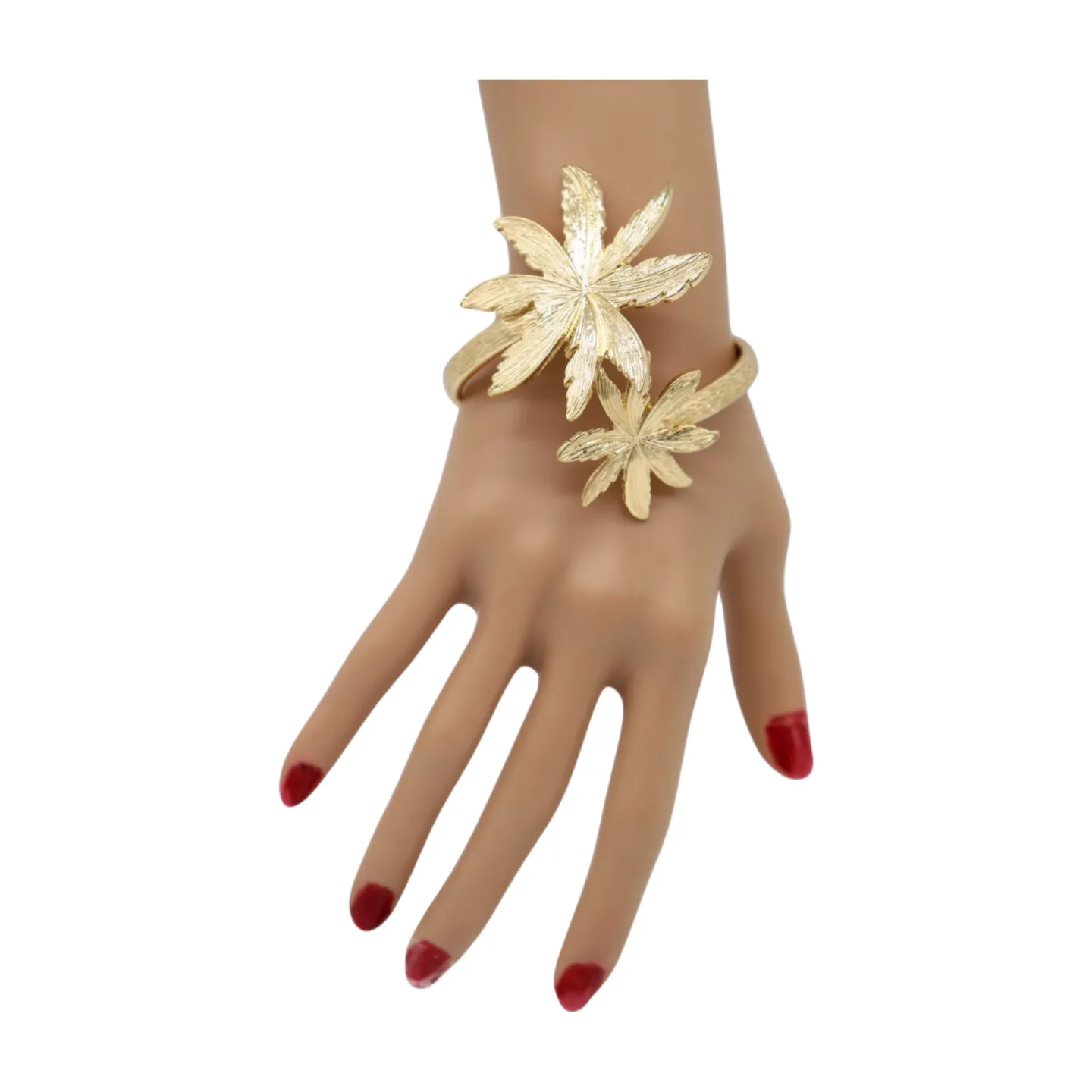 New Women Wrist / Arm Cuff Bracelet Fashion Jewelry Gold Metal Flowers Wrap Around
