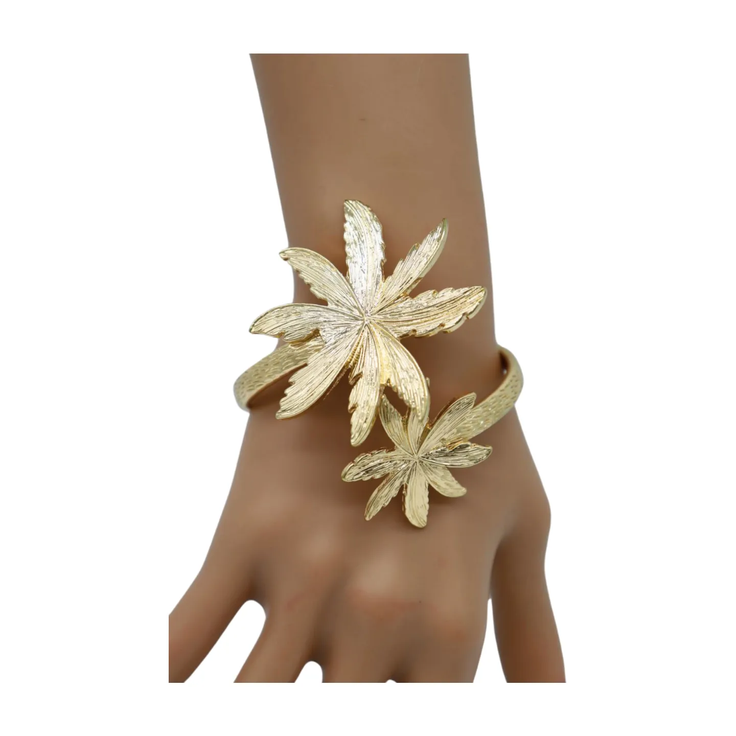 New Women Wrist / Arm Cuff Bracelet Fashion Jewelry Gold Metal Flowers Wrap Around