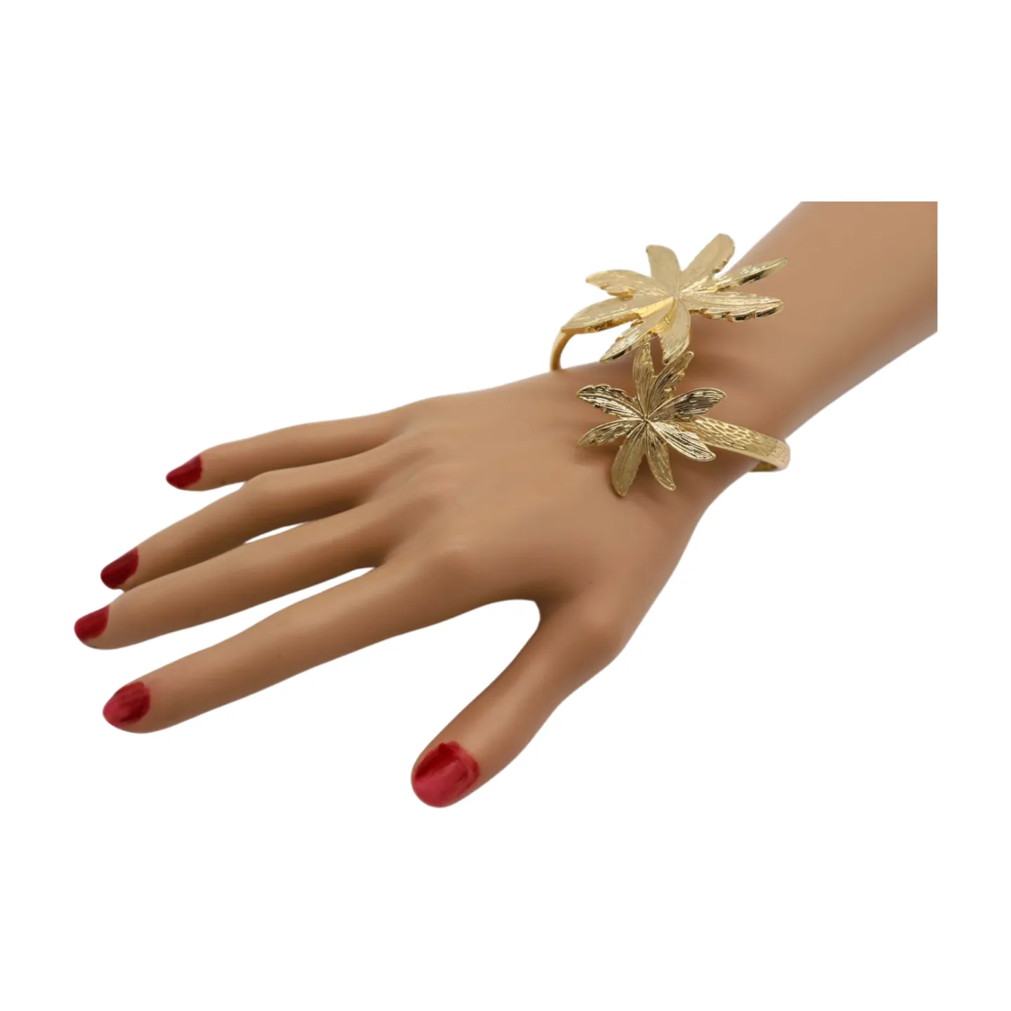 New Women Wrist / Arm Cuff Bracelet Fashion Jewelry Gold Metal Flowers Wrap Around