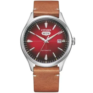 NH8390-11X Citizen C7 Automatic Red Dial Male Leather Analog Casual Watch
