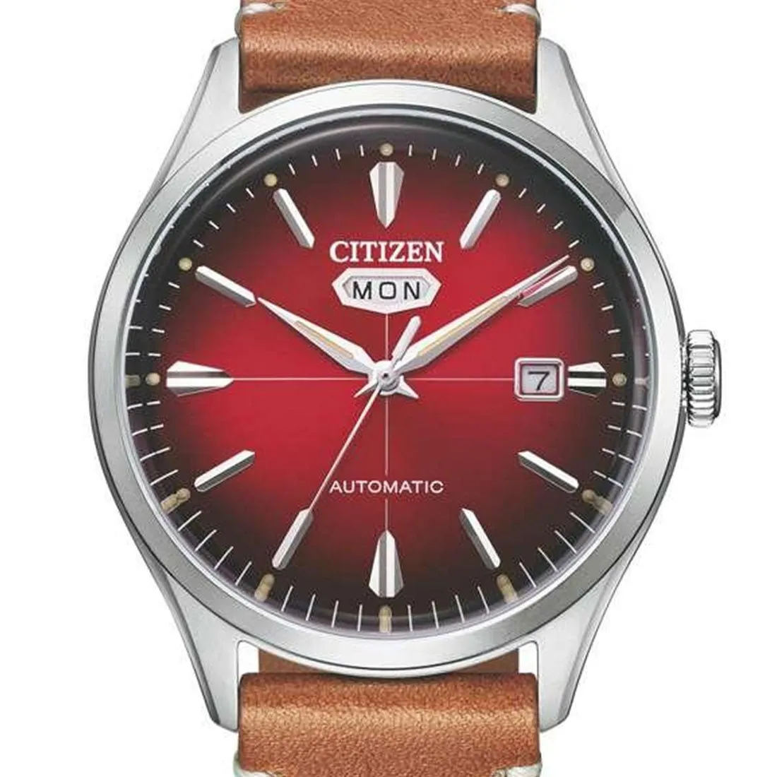 NH8390-11X Citizen C7 Automatic Red Dial Male Leather Analog Casual Watch